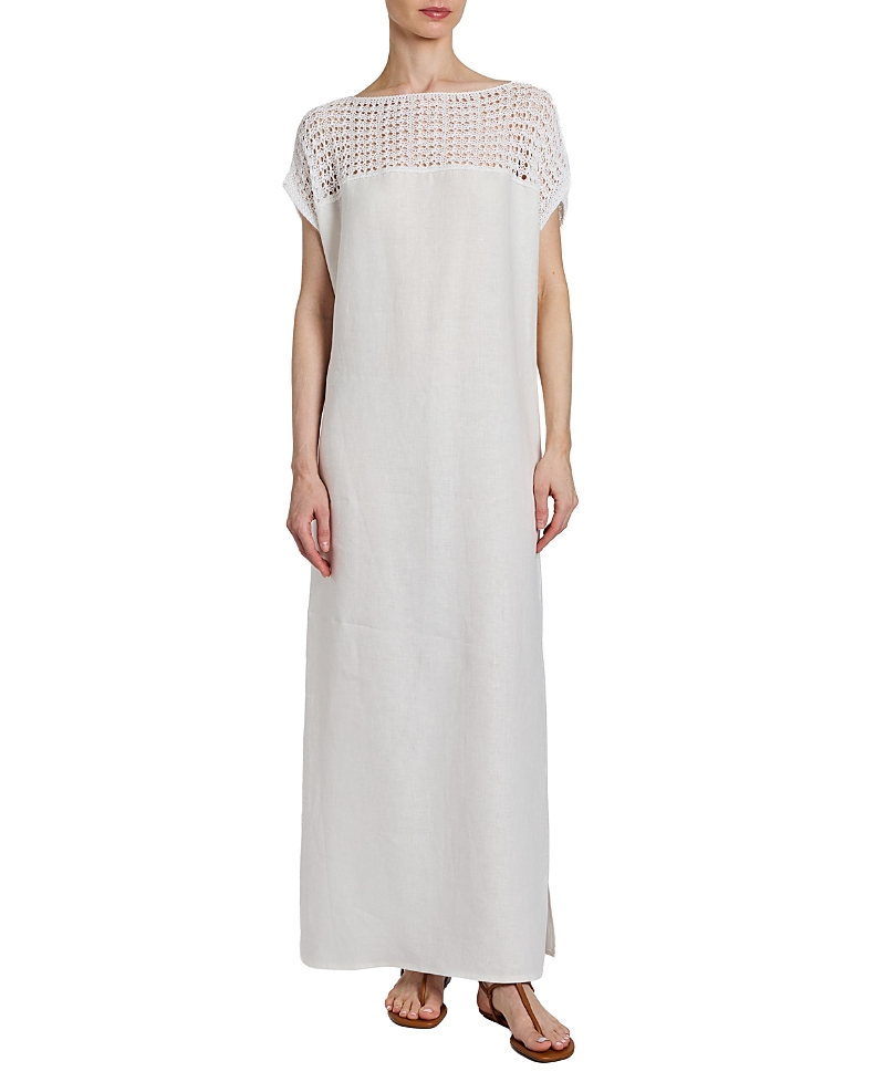 Santorelli Harmony Crocheted Cap Sleeve Linen Maxi Dress