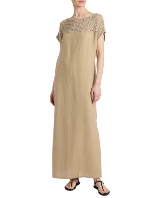 Santorelli Harmony Crocheted Cap Sleeve Linen Maxi Dress