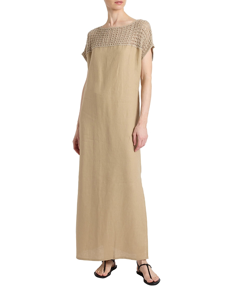 Santorelli Harmony Crocheted Cap Sleeve Linen Maxi Dress