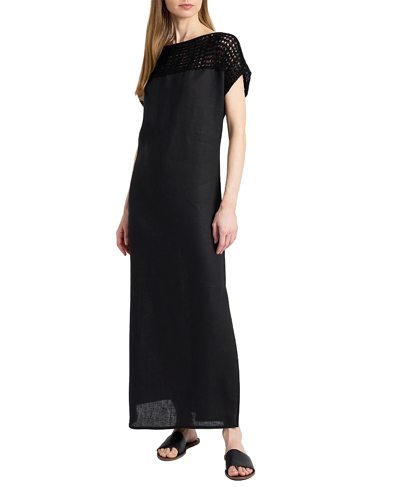 Santorelli Harmony Crocheted Cap Sleeve Linen Maxi Dress