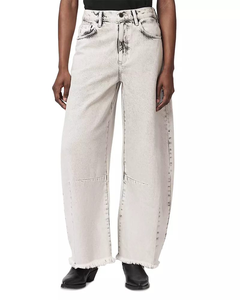 Allsaints Payton High Rise Barrel Crop Jeans in Bleached Grey