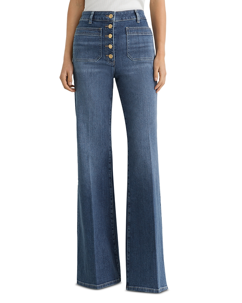 Reiss Cali High Rise Flare Leg Jeans in Mid Blue