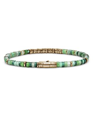 14K Yellow Gold Heishi Multi Green Stone Beaded Bracelet