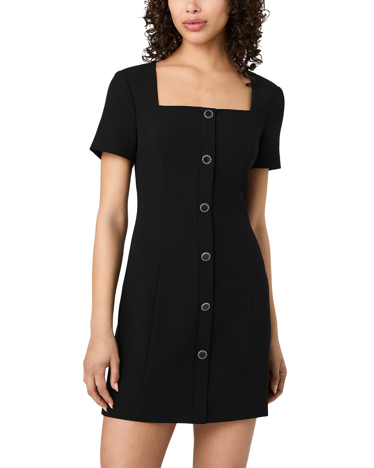 Azra Button Front Short Sleeve Mini Dress