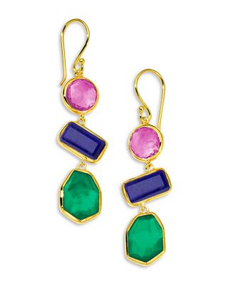 18K Yellow Gold Rock Candy Multi Gemstone Festa Drop Earrings