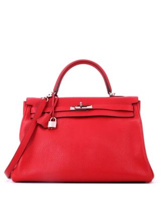 Pre-owned Pre-owned Hermes  Hermes Kelly 35 Handbag Red Clemence With Palladium Hardware