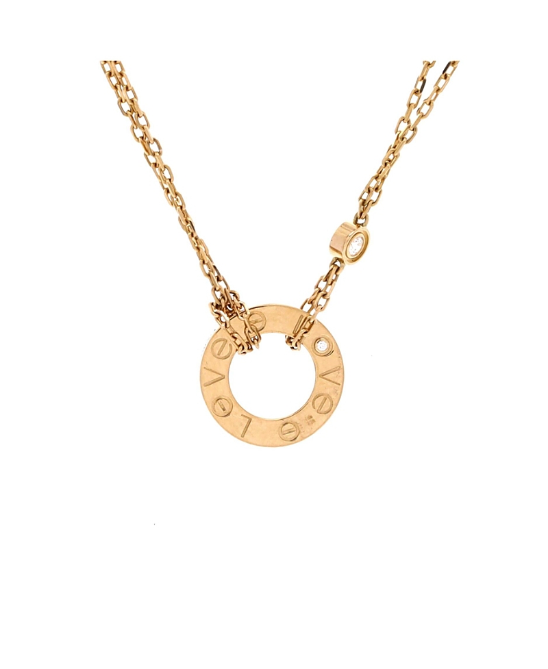 Pre-Owned Cartier 2 Diamonds Love Pendant Necklace 18K Gold and Diamonds, 15.75