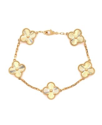  Vintage Alhambra 5 Motifs Bracelet Guilloche 18K Gold