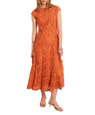  Women's Sleeveless Applique Lace Midi Dress