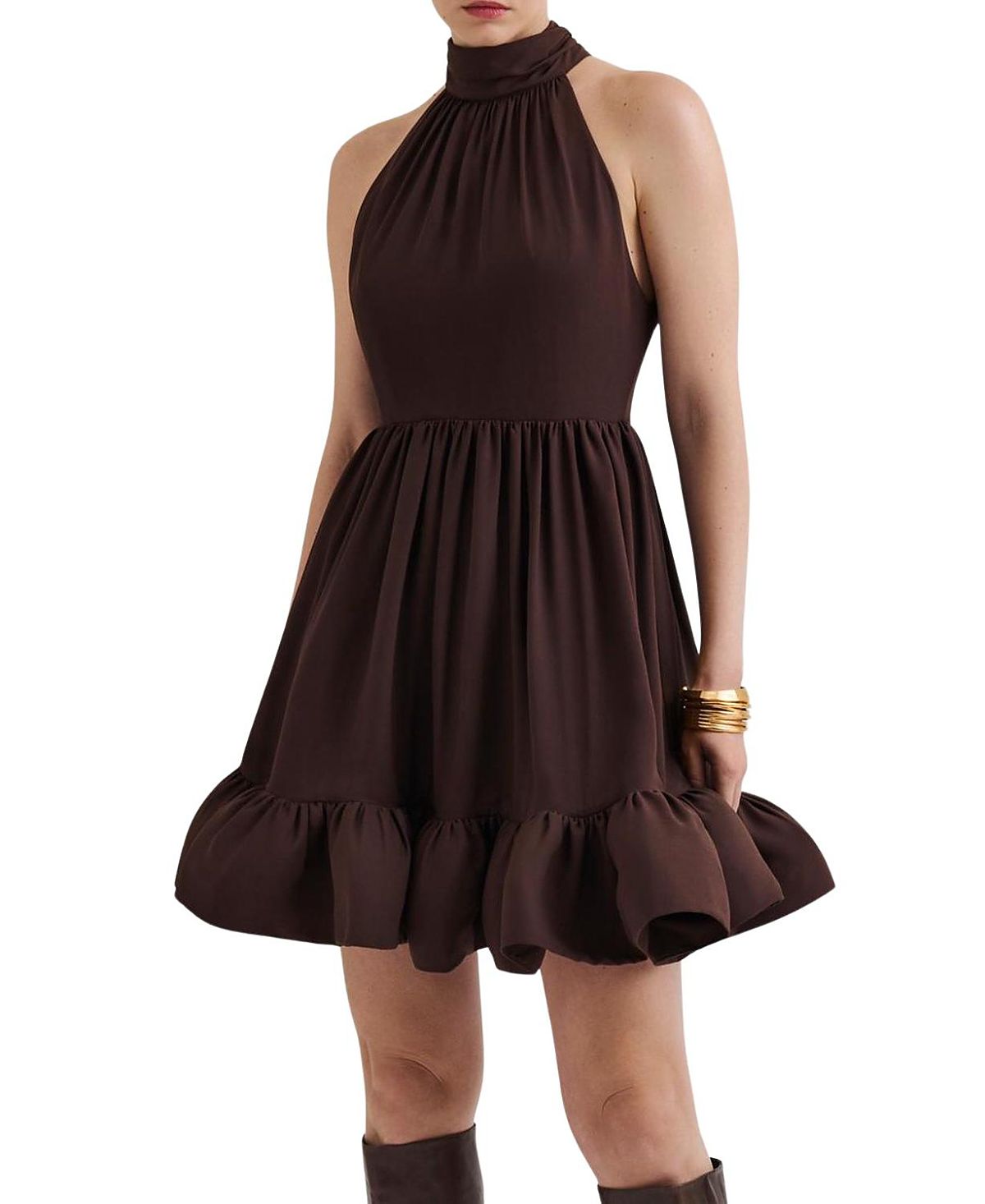 Malina Fern Halterneck Ruffled Mini Dress