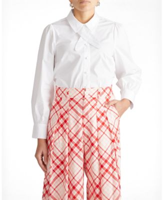 Women's Plus Janet Tie-Neck Cotton Poplin Shirt