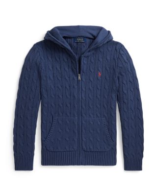 Boys' Cable Cotton Hooded Full Zip Sweater - Big Kid