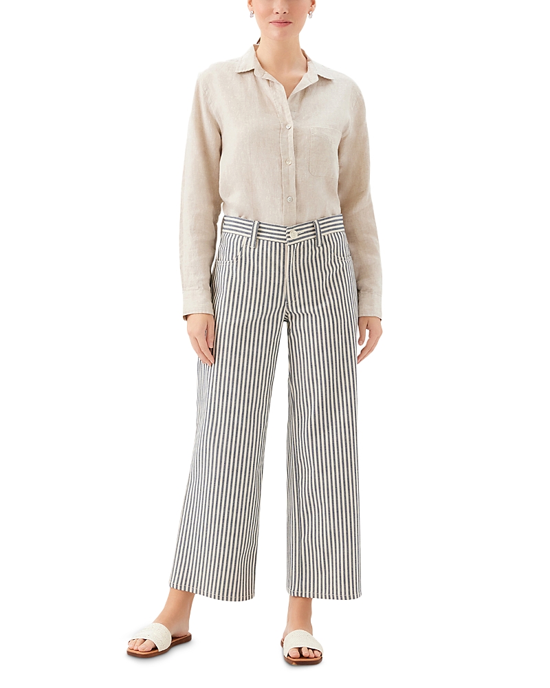 Karen Kane High Rise Cropped Straight Jeans in Cream w/Navy