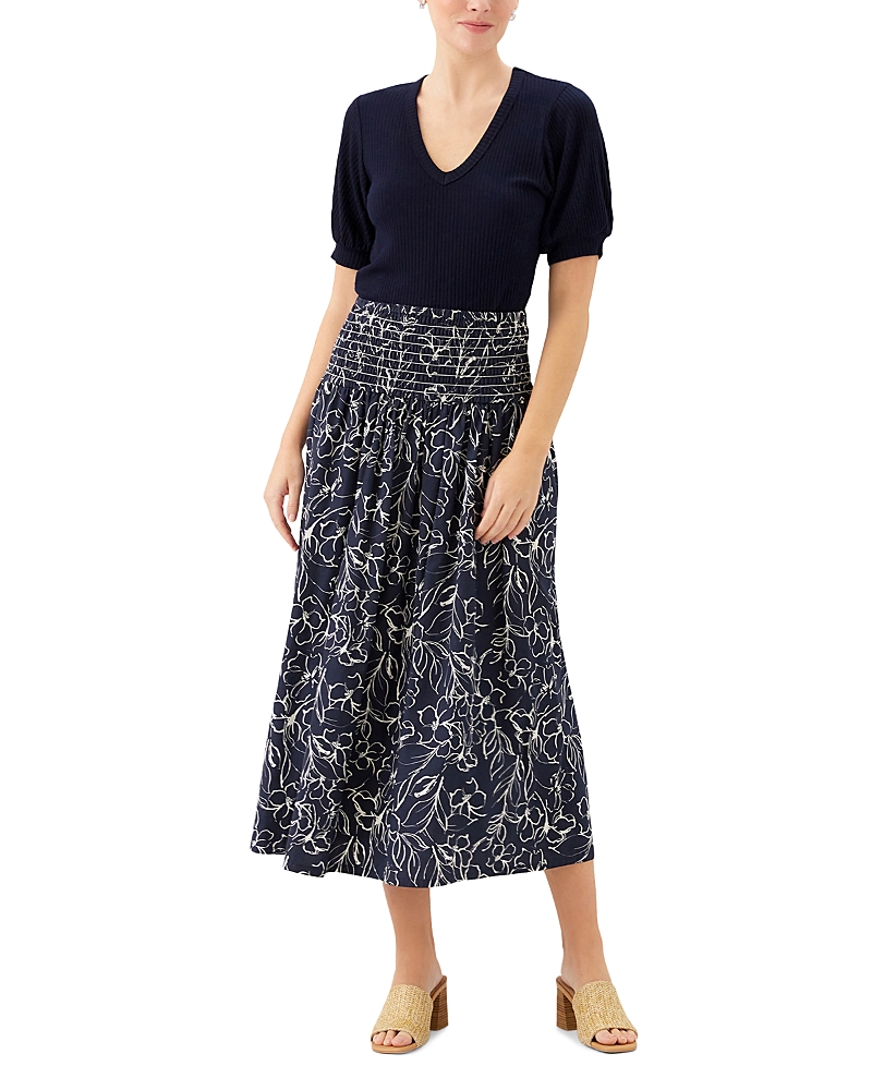 Karen Kane Smocked Waist Midi Skirt