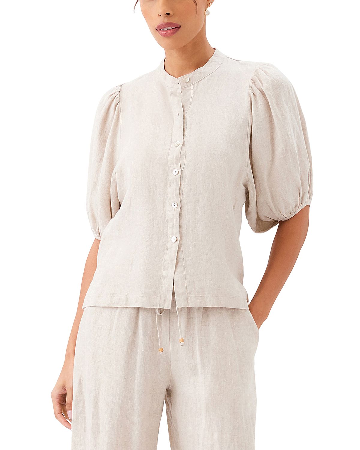 Karen Kane Linen Puffed Sleeve Blouse