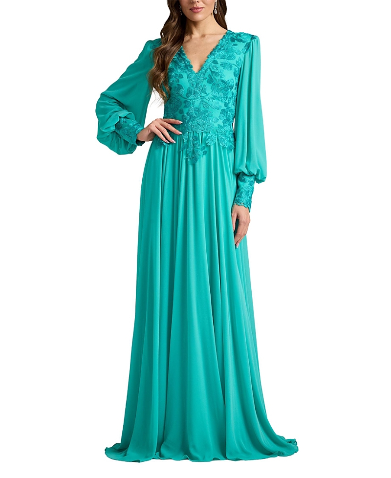 Tadashi Shoji Delfina Embroidered Bishop Sleeve Gown
