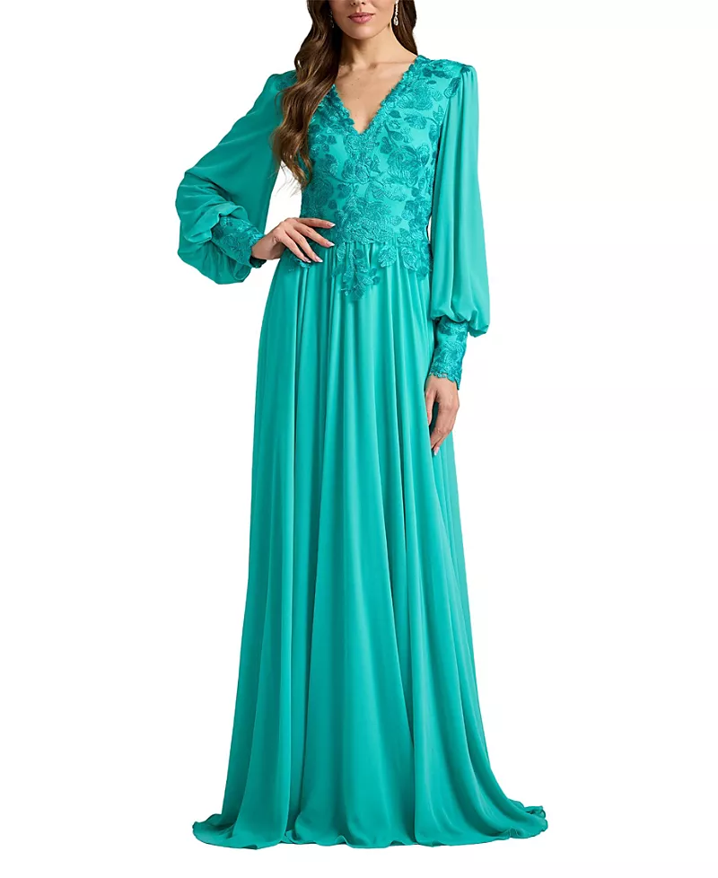 Tadashi Shoji Delfina Embroidered Bishop Sleeve Gown