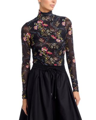Love Letter Shirred Floral Mesh Turtleneck