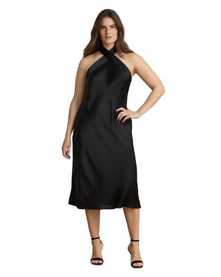 Tie Back Charmeuse Halter Cocktail Dress