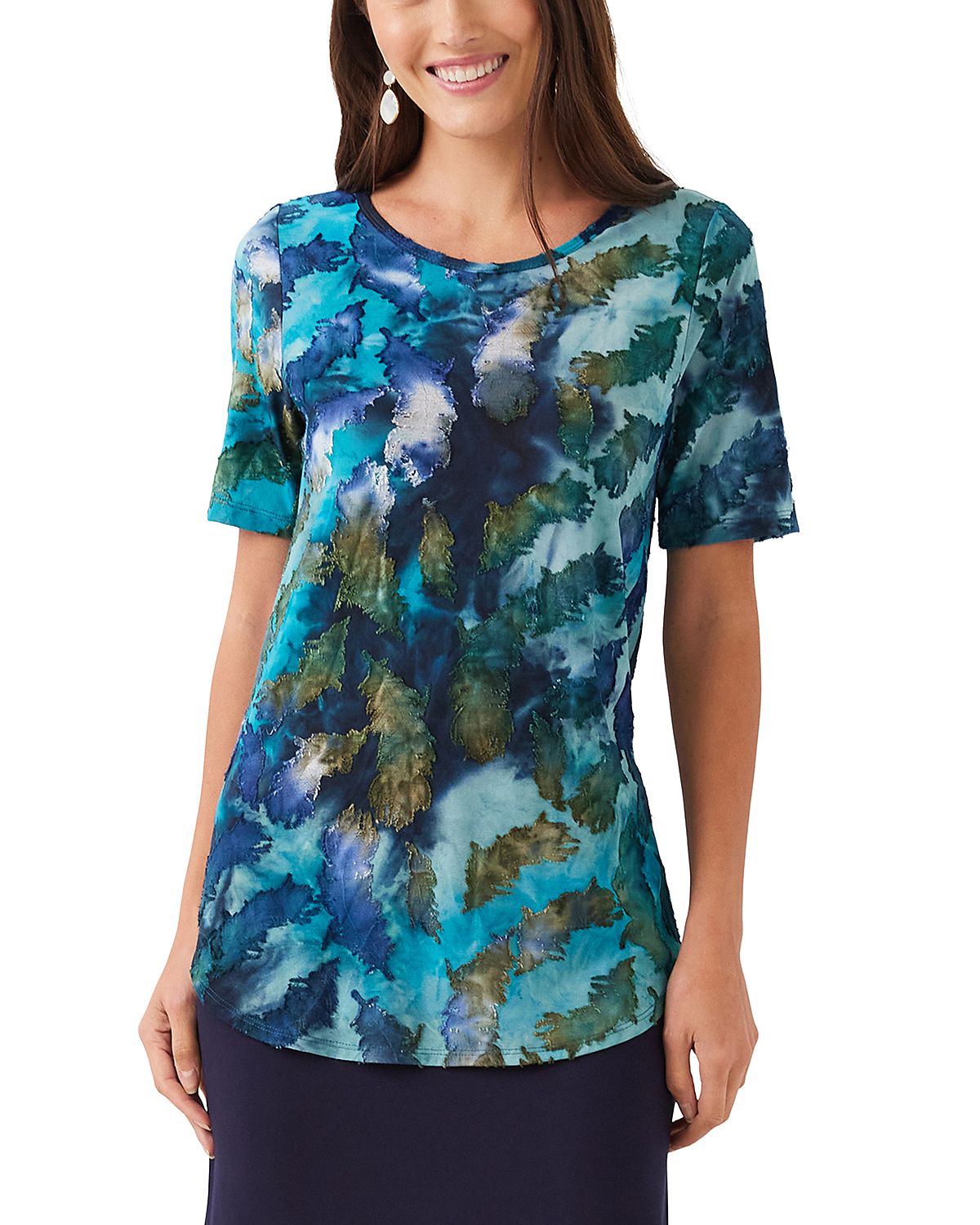 Karen Kane Short Sleeve Jacquard Shirttail Top