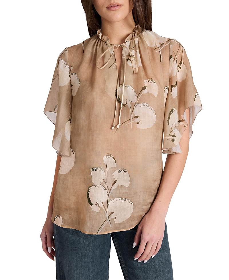 Santorelli Guita Flutter Sleeve Blouse in Floral Voile