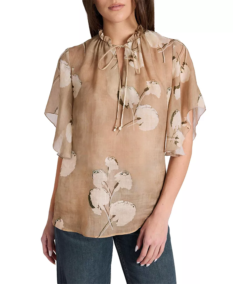 Santorelli Guita Flutter Sleeve Blouse in Floral Voile