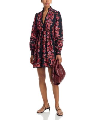 Placed Floral Long Sleeve Mini Dress - Exclusive - thumbnail 2
