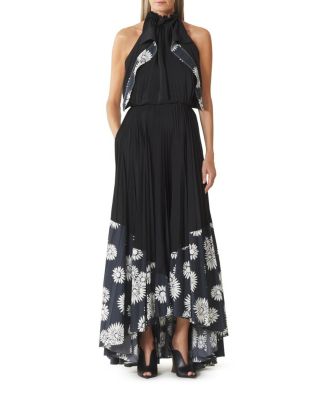 Pleated Dress In Charmeuse And Printed Cotton