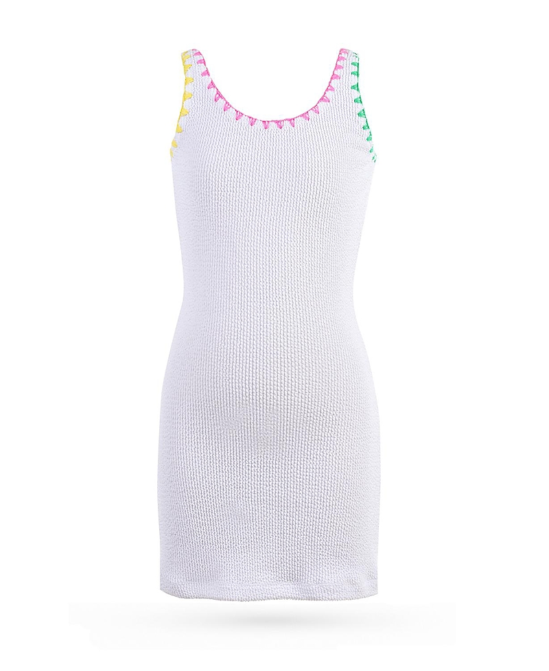 Nessi Byrd Girls' Textured with Multi-Color Whip-Stitch Trim Tank Dress - Little Kid, Big Kid