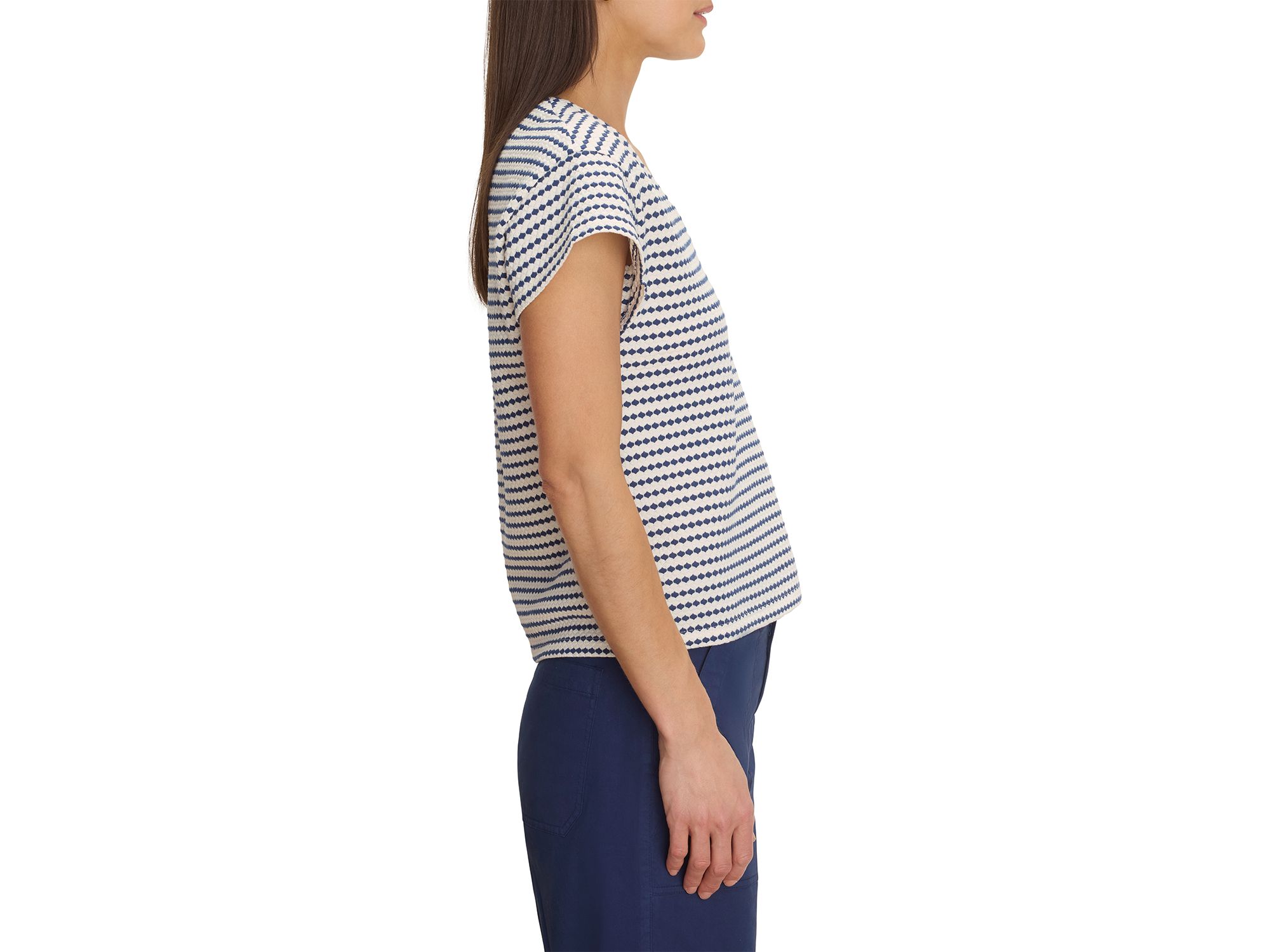 Cotton Blend Jacquard V Neck Top — Image 3