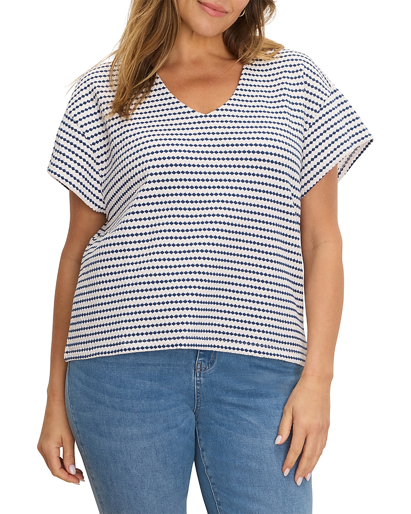 Nic+Zoe Plus Diamond Stripe V Neck Top