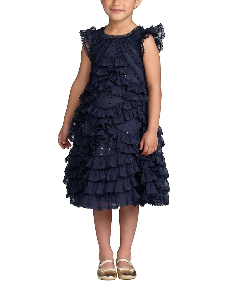 Mac Duggal Girls' High Neck Cap Sleeve Micro Ruffle Dress - Little Kid, Big Kid