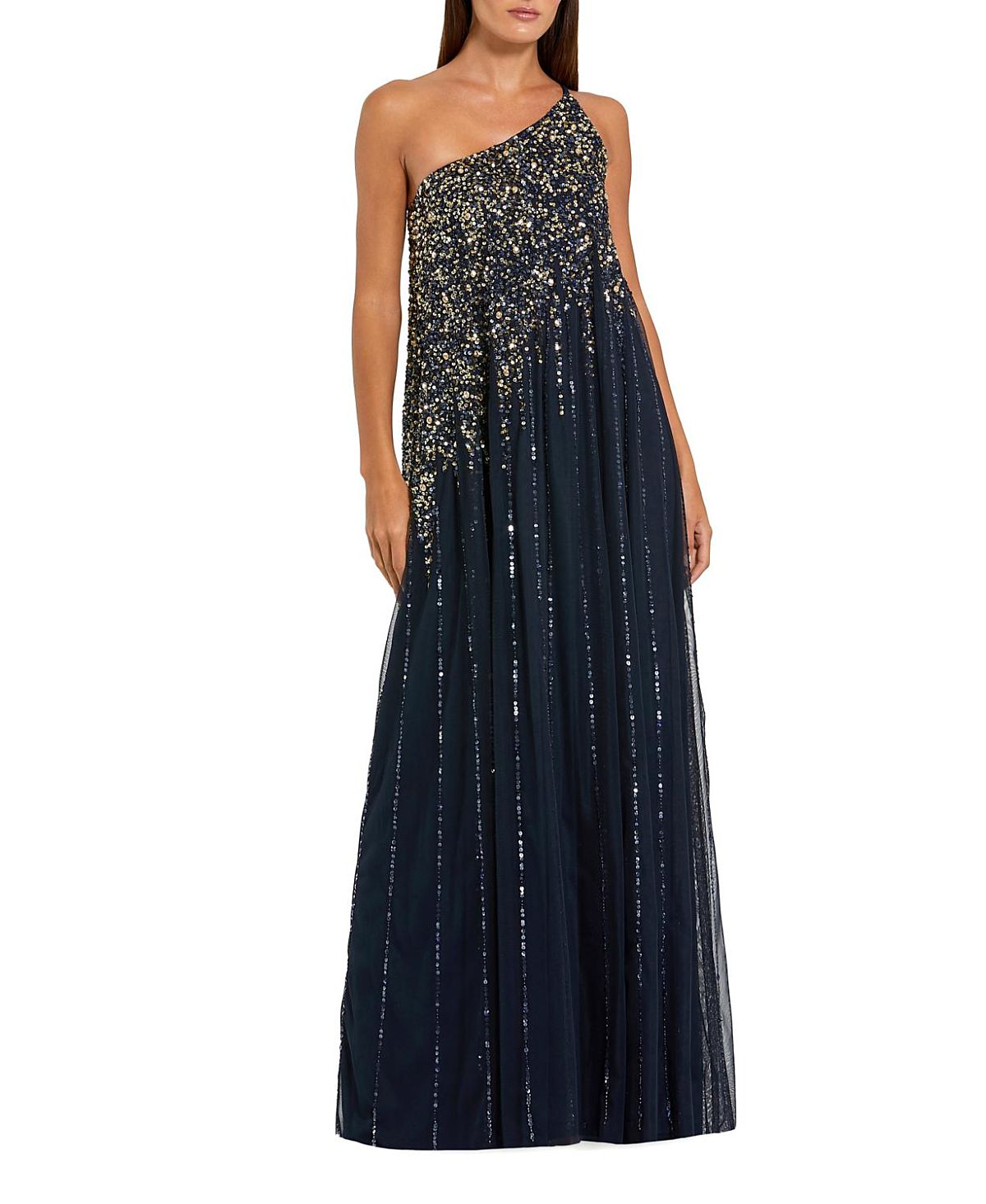 Mac Duggal One Shoulder Embellished Trapeze A Line Gown