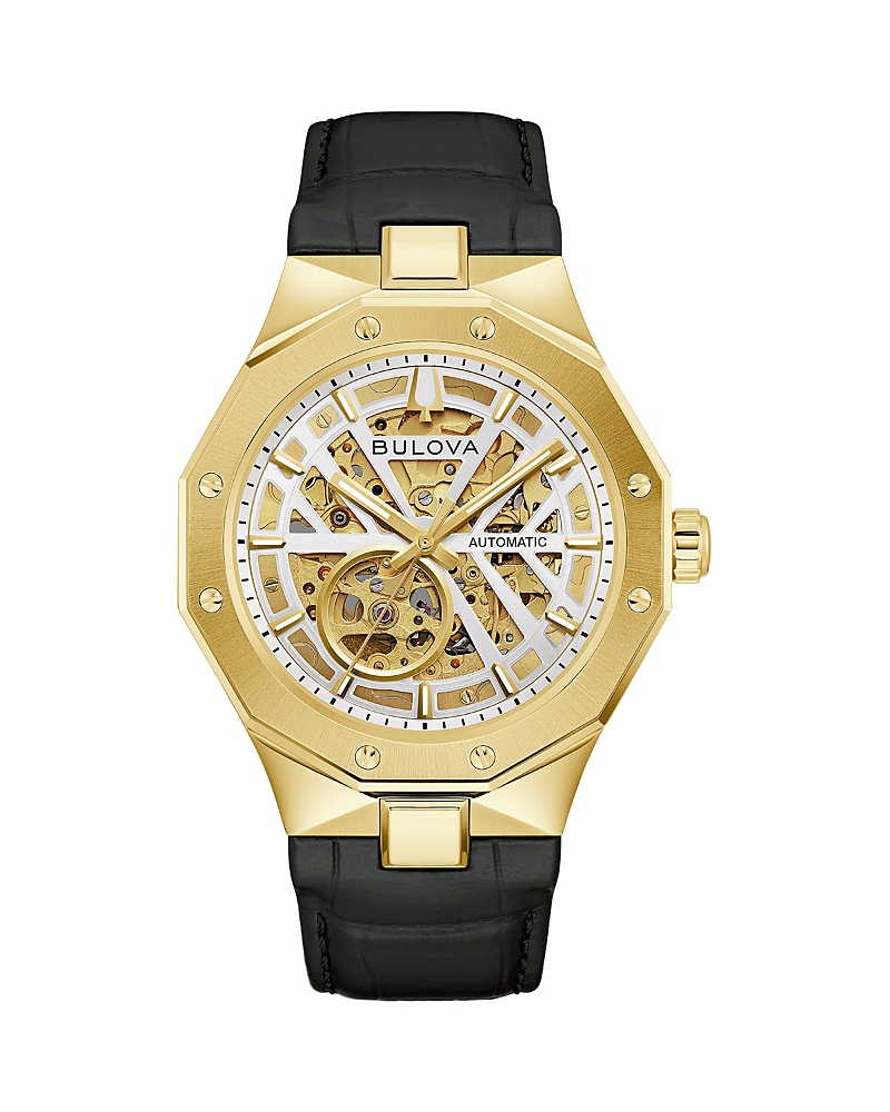 Bulova Automatic Prestige Leather Strap Watch, 42mm