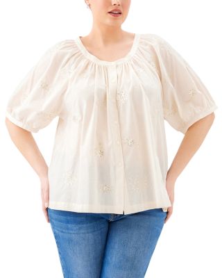 Plus Short Sleeve Embroidered Peasant Top