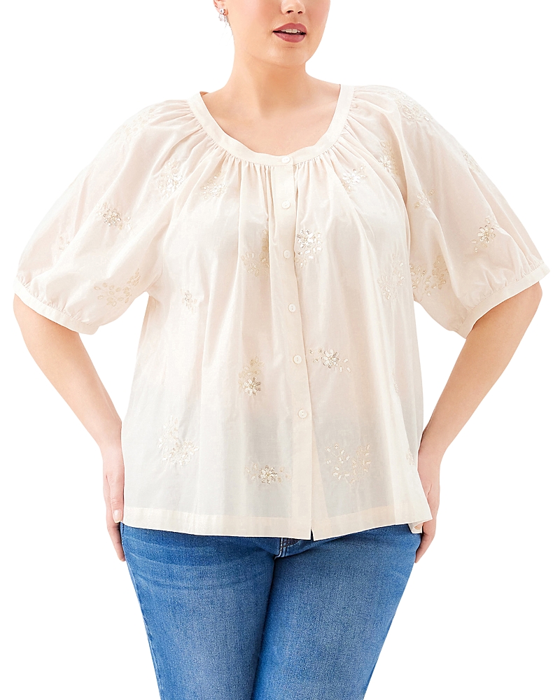 Karen Kane Plus Short Sleeve Embroidered Peasant Top