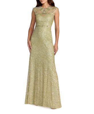  Embellished High Neck Cap Sleeve Gown