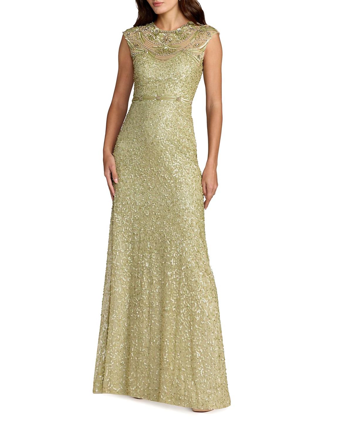 Mac Duggal Embellished High Neck Cap Sleeve Gown
