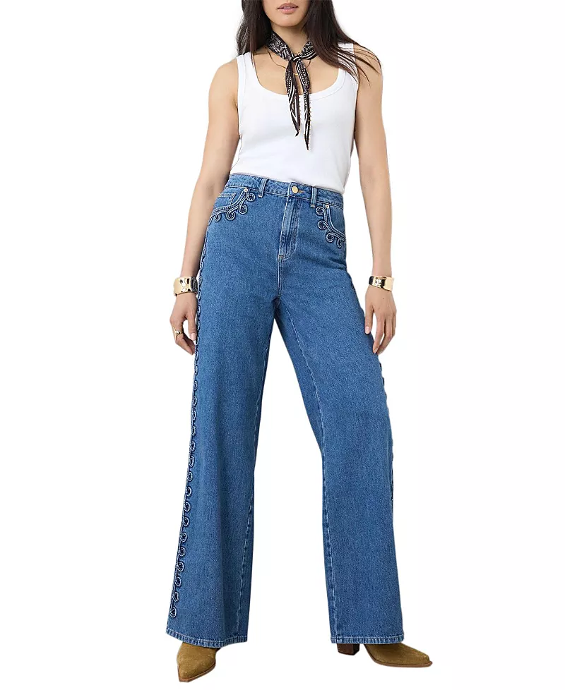 Mint Velvet Women's Swirl Detail Wide Jeans