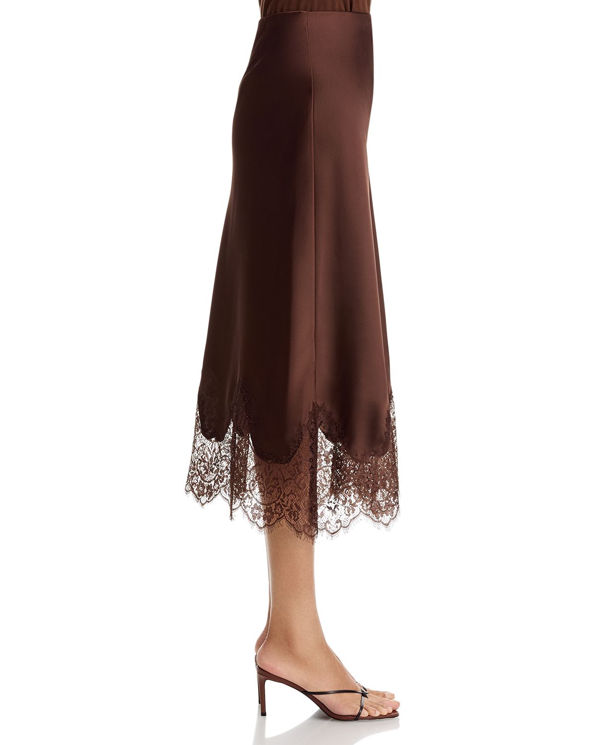 Satin Lace Trim Midi Skirt - Exclusive thumbnail 4