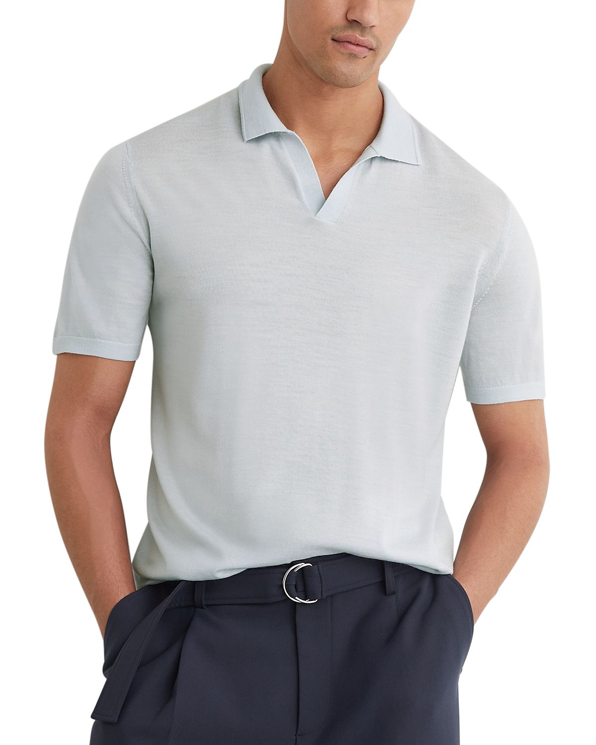 Reiss Duchie Short Sleeve Open Collar Merino Polo Shirt