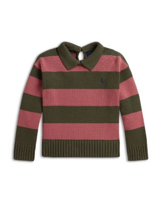 Girls' Striped Cotton Polo Sweater - Little Kid