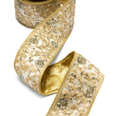 Shimmering Pine 4" Faux Pearl Floral Ribbon