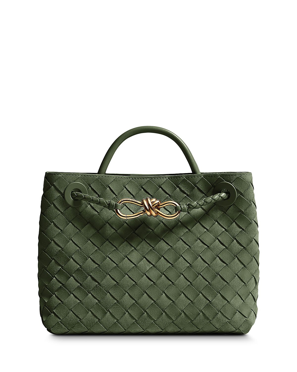 Bottega Veneta Small Andiamo Intrecciato Suede Top Handle Bag