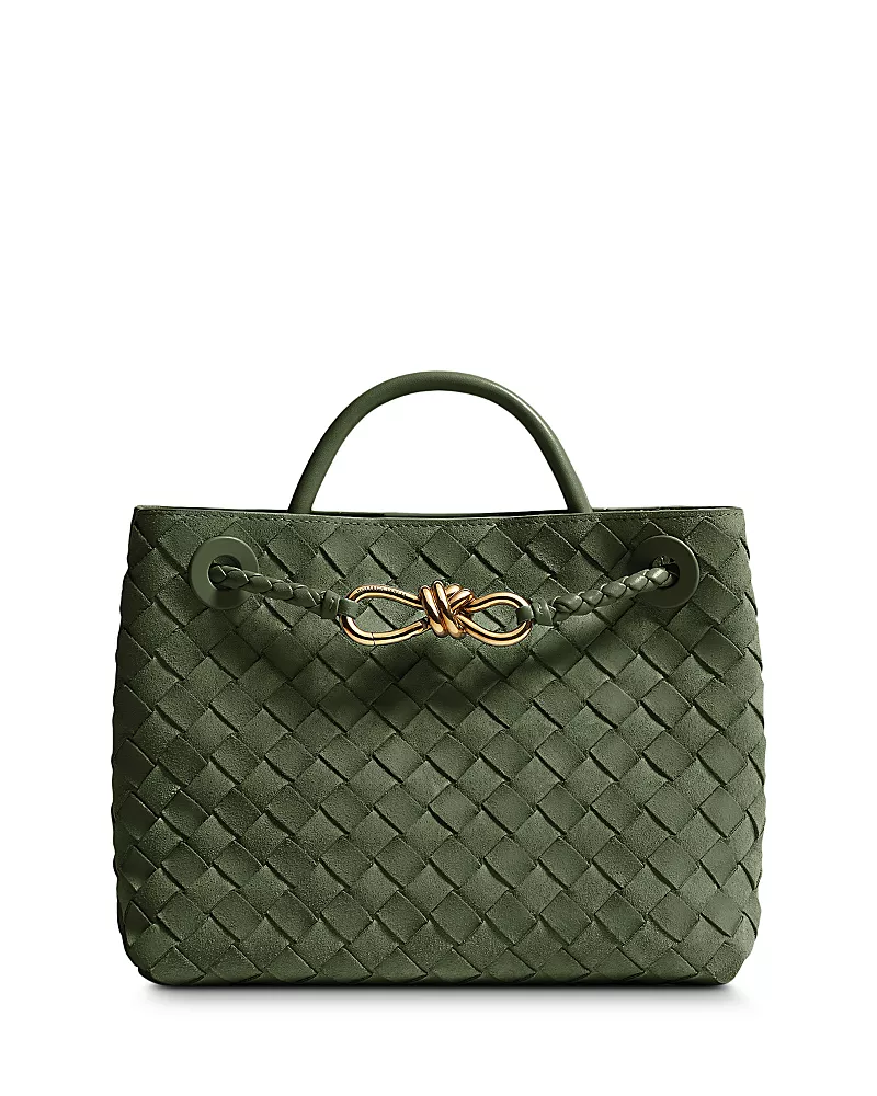Bottega Veneta Small Andiamo Intrecciato Suede Top Handle Bag