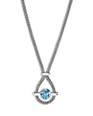 Sterling Silver Icon Swiss Blue Topaz Halo Pendant Necklace, 18-20"