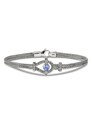 Sterling Silver Icon Gemstone & Diamond Woven Link Bracelet