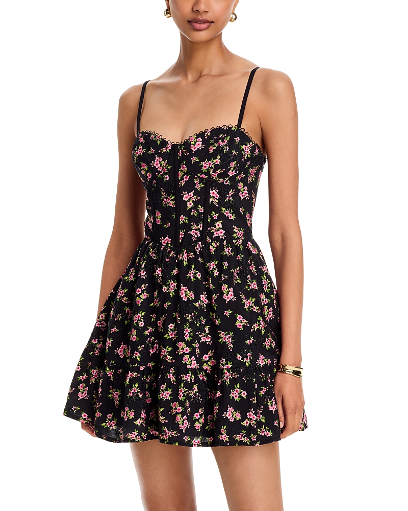 Aqua Ditsy Floral Eyelet Lace Up Mini Dress - Exclusive