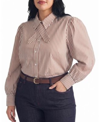 Women's Plus Janet Tie-Neck Cotton Poplin Shirt