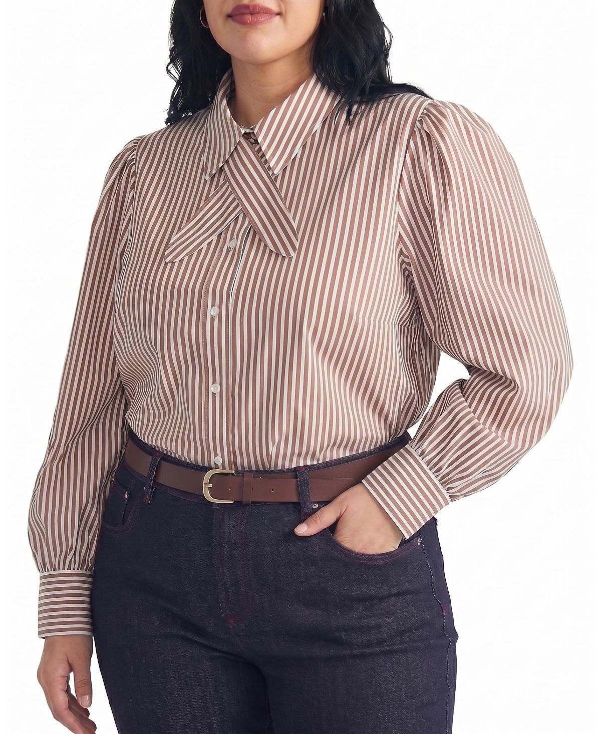 Universal Standard Women's Plus Janet Tie-Neck Cotton Poplin Shirt